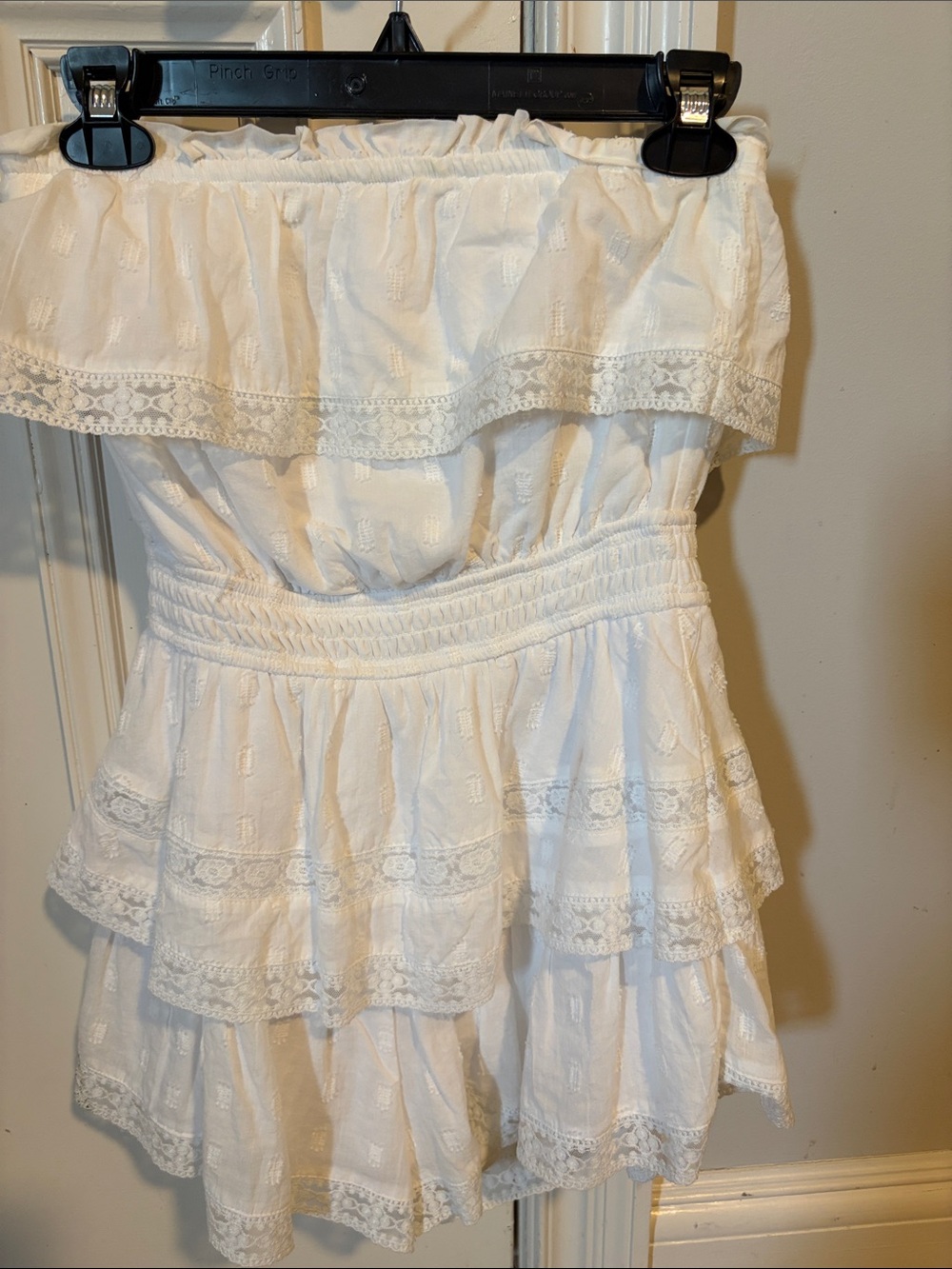 Altar'd State White Strapless Tiered Lace Mini Dress